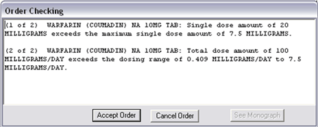 This screen capture shows the Order Checking dialog. 